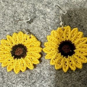 COPY - Embroidered Free Standing Lace Sunflower Earrings